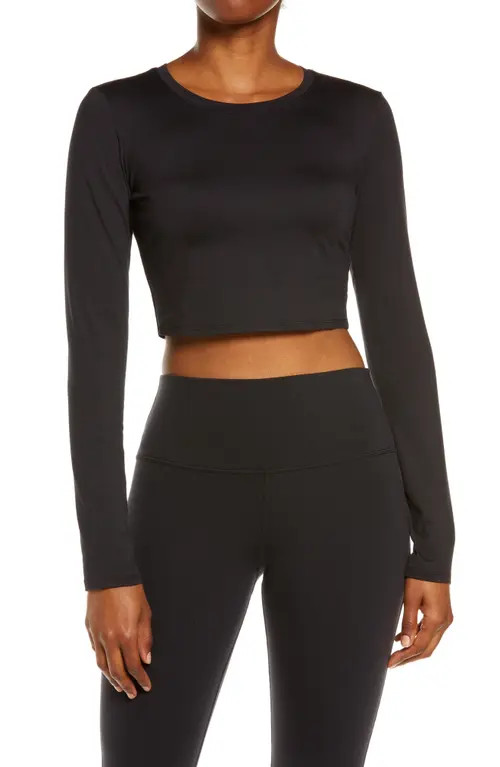 Alo Long Sleeve Crop Top in Black at Nordstrom, Size Medium | Nordstrom