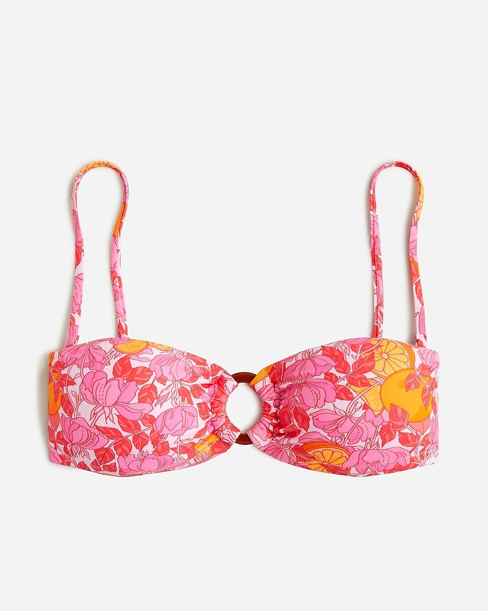 O-ring bandeau bikini top in pink limone print | J.Crew US