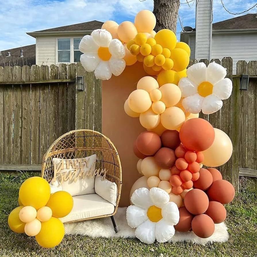 Baby Shower Bitrhday Balloons Garland Arch Kit Daisy Orange Red Yellow Cream Flower 113PCS Latex ... | Amazon (US)
