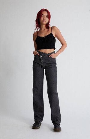 PacSun Eco Black Asymmetrical Boyfriend Jeans | PacSun
