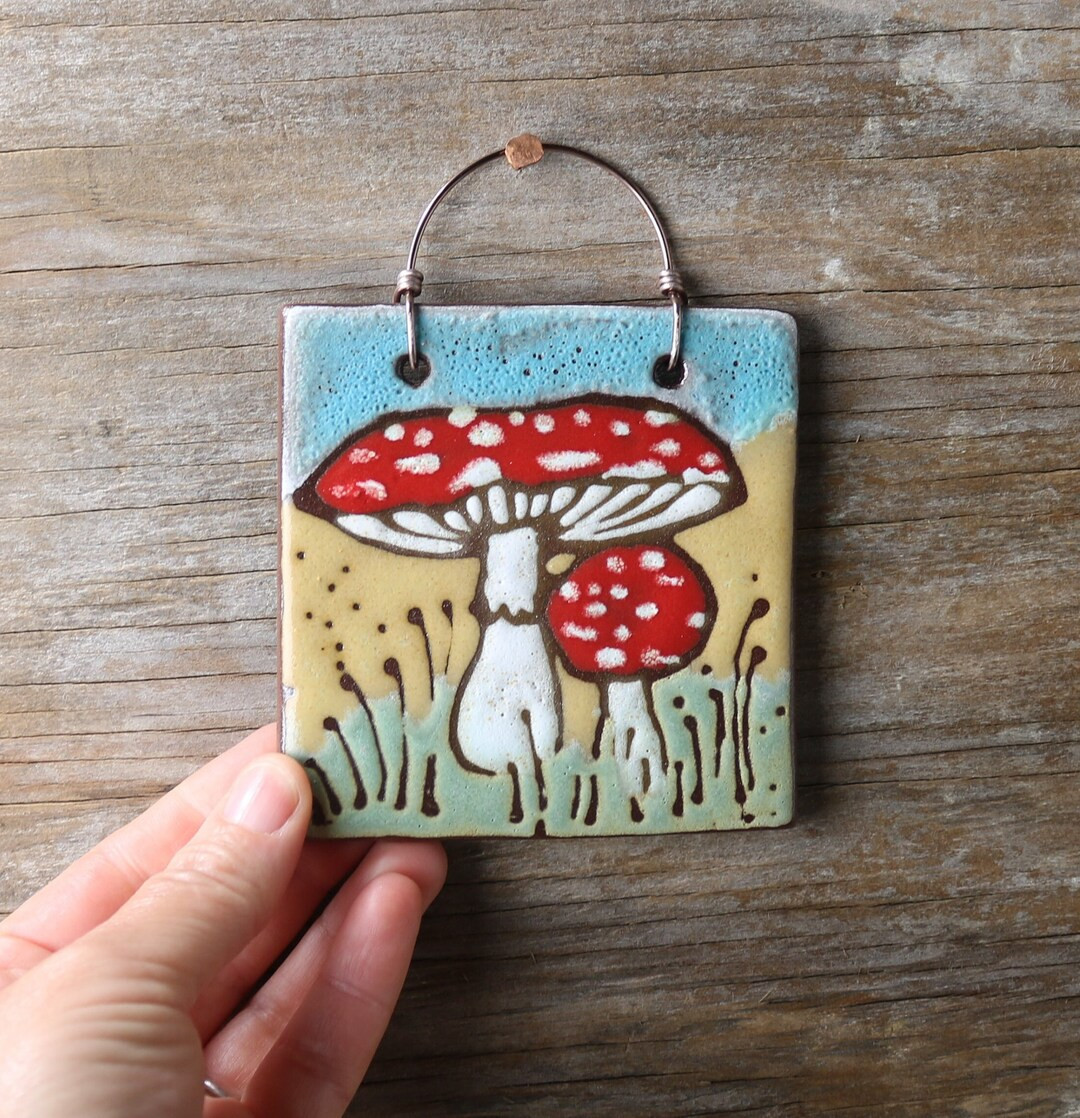 handmade tile, mushrooms, decorative tile | Etsy (US)