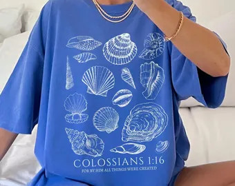 Seashell Bible Verse Shirt, Ocean Life Coastal Aesthetic, Women Faith Apparel, Comfort Colors Ove... | Etsy (Global)