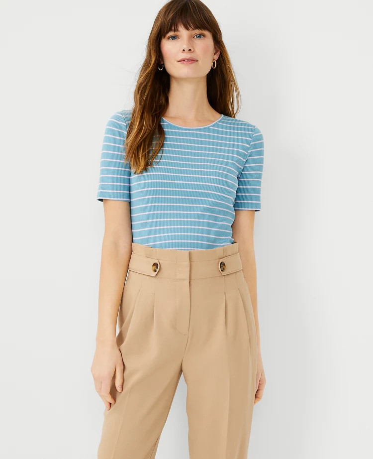 Striped Back Keyhole Tee | Ann Taylor (US)