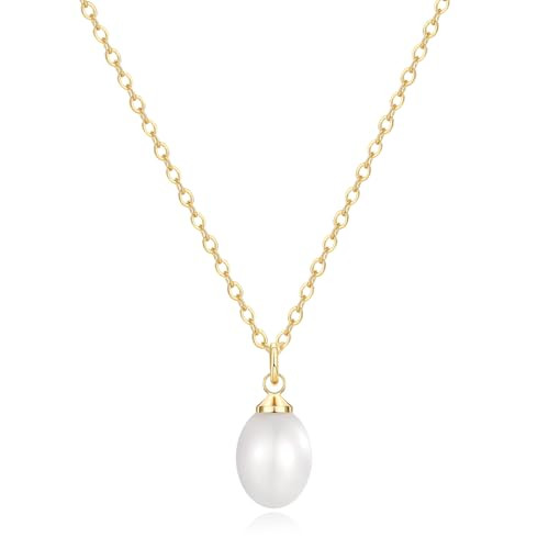 Sargetou Pearl Necklace for Women,14k Gold Plated Waterproof Cute Dainty Choker Necklace Drop Vintage Single Pearl Chain Trendy Jewelry Fashion Gift | Amazon (US)