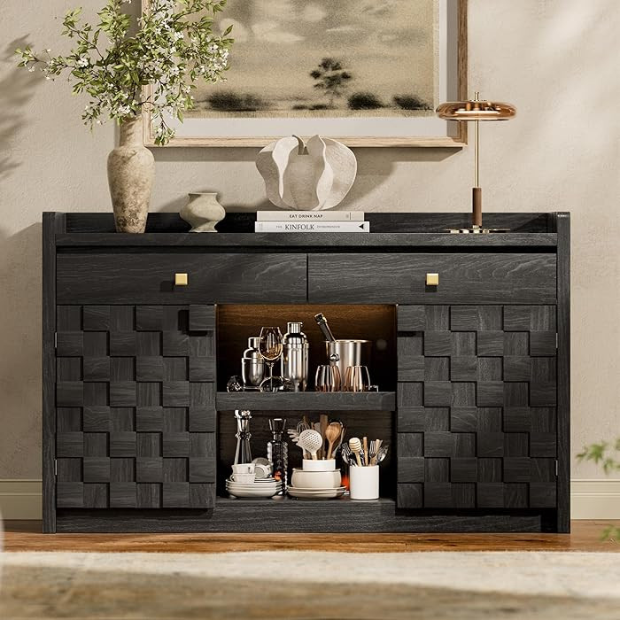 STO'SENSE 55" Sideboard Buffet Cabinet with Charging Station & LED Light, Coffee Bar Cabinet with... | Amazon (US)