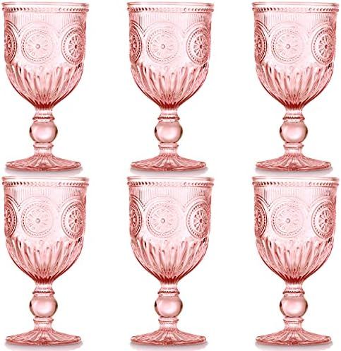 Pink Wine Glasses set of 6 pink goblets colored glassware pink glassware for wedding champagne fl... | Amazon (US)