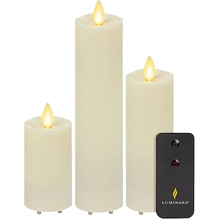 Luminara Realistic Artificial Moving Flame Pillar Candles - Set of 3 - Melted Top Edge, LED Batte... | Amazon (US)