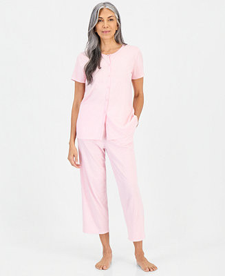 Women's 2-Piece Cotton Printed Cropped Pajama set | Macy's