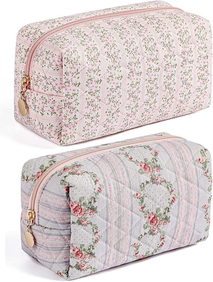Makeup Bag Travel Cosmetic Bag for Women Girls, Zipper Make Up Pouch, Floral Flowers Toiletry Org... | Amazon (US)