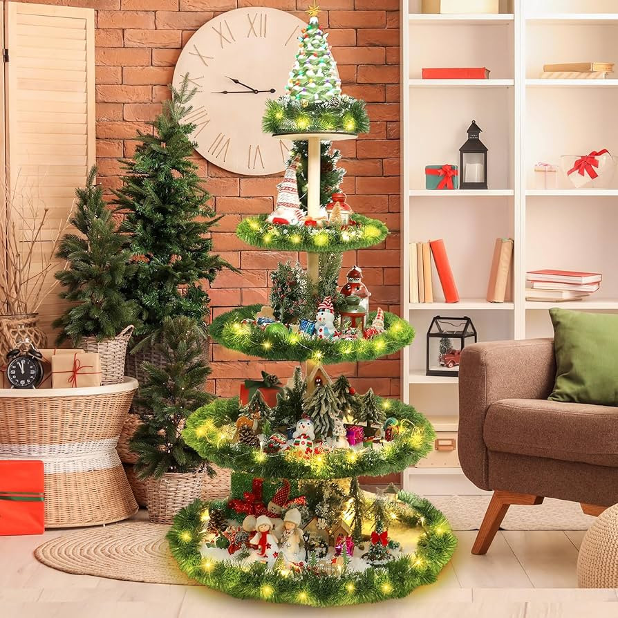 Barydat Christmas Tree Village Christmas Bookshelf Display Supplies Ornament Display Tree Stand X... | Amazon (US)
