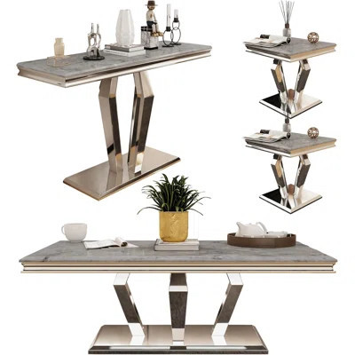 4 Piece Black And Gold Living Room Table Set Of 4 | Wayfair North America