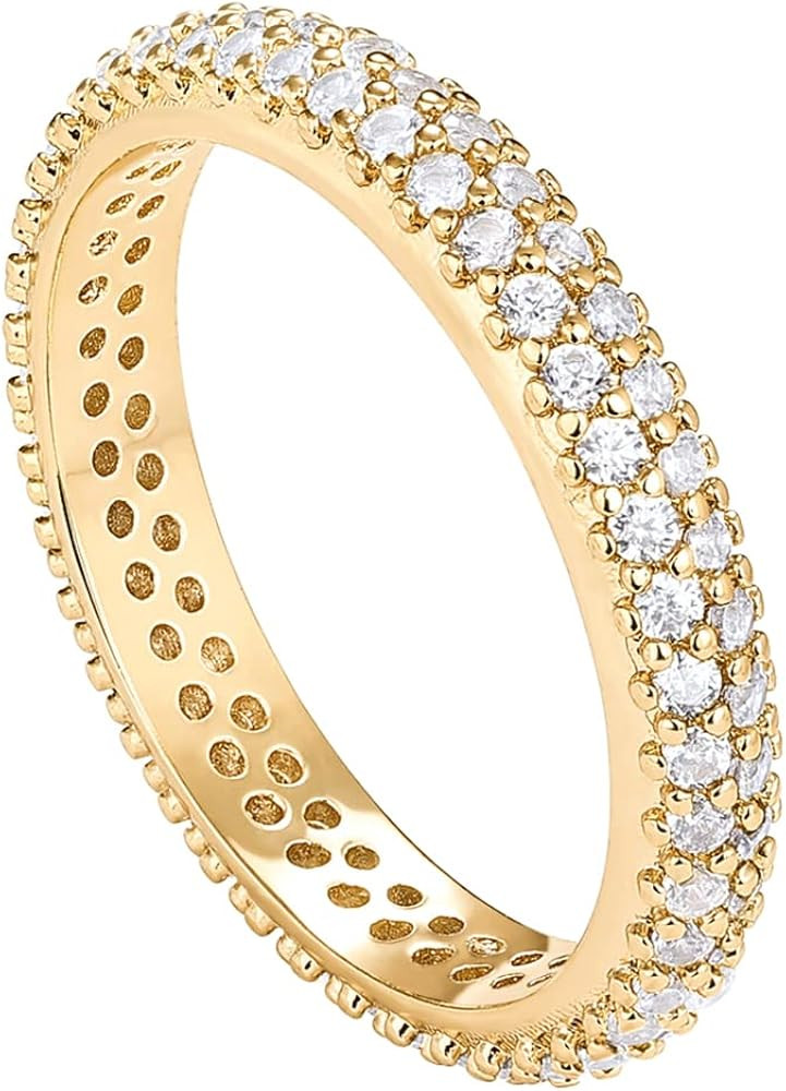PAVOI 14K Gold Plated Cubic Zirconia Double Row Eternity Band for Women | Amazon (US)