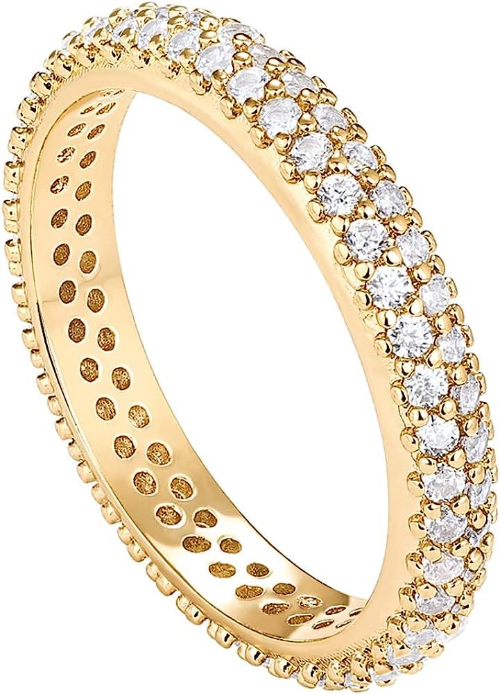 PAVOI 14K Gold Plated Cubic Zirconia Double Row Eternity Band for Women | Amazon (US)