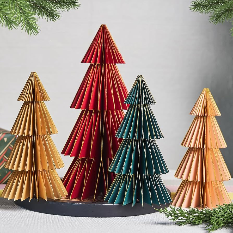 SUNBEAUTY 4 PCS Paper Christmas Tree Honeycomb Christmas Tree 3D Christmas Honeycomb Table Center... | Amazon (US)