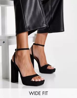 ASOS DESIGN Wide Fit Noun platform barely there heeled sandals in black | ASOS | ASOS (Global)
