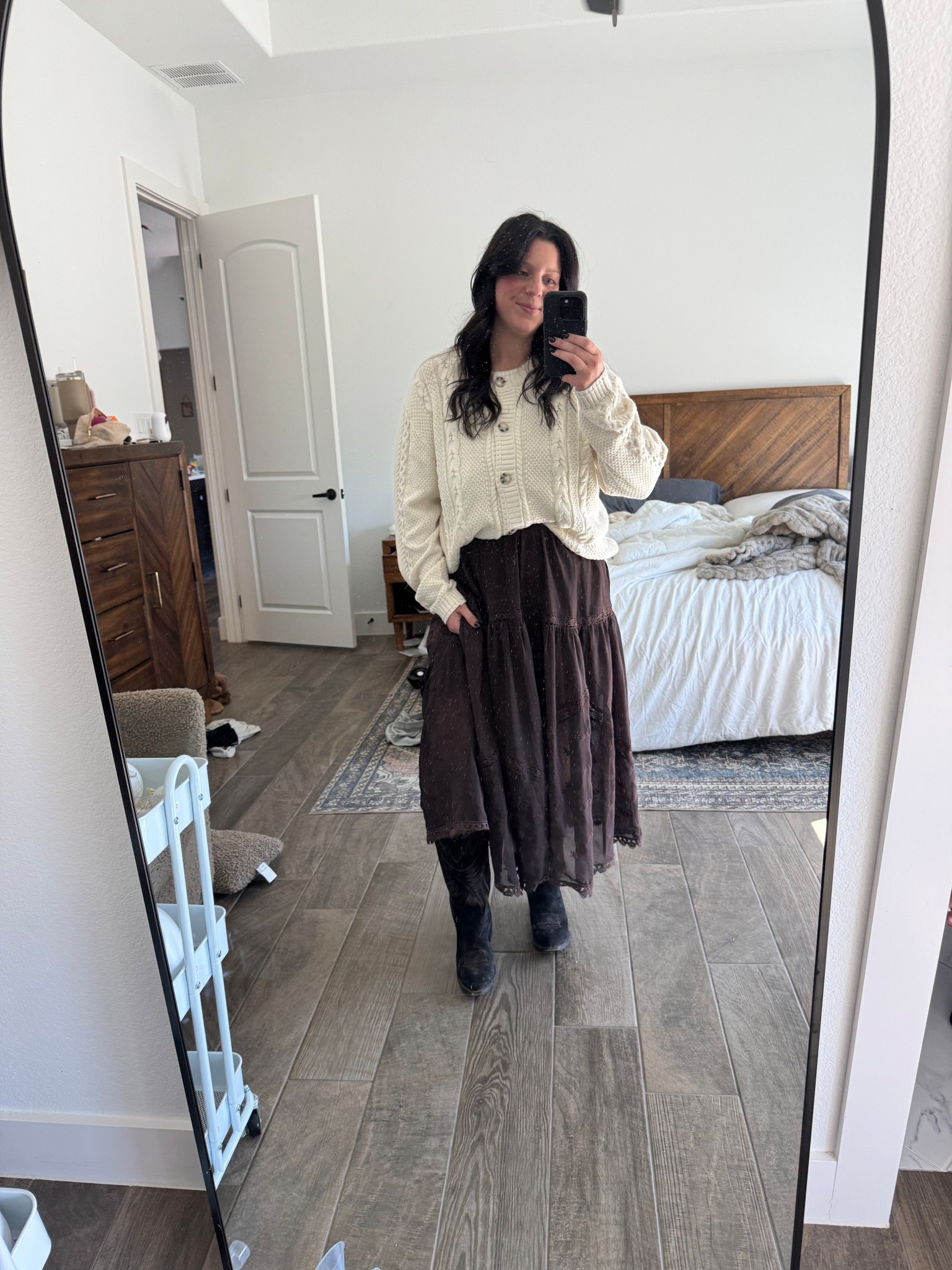 Sweater tucked in with a belt under this pretty free people dupe dress and cowboy boots. You can mix match color sweaters and dresses 

#LTKStyleTip 

#LTKmomlife