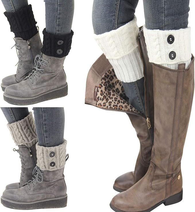 Bestjybt 3 Pairs Womens Short Boots Socks Crochet Knitted Boot Cuffs Leg Warmers Socks | Amazon (US)