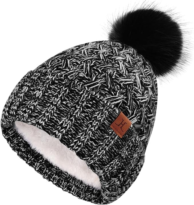 FZ FANTASTIC ZONE Winter Beanie Hats for Women with Fleece Lined Knitted Warm Womens Pom Pom Hat ... | Amazon (US)