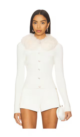 Cici Faux Fur Collar Cardigan in Ivory | Revolve Clothing (Global)