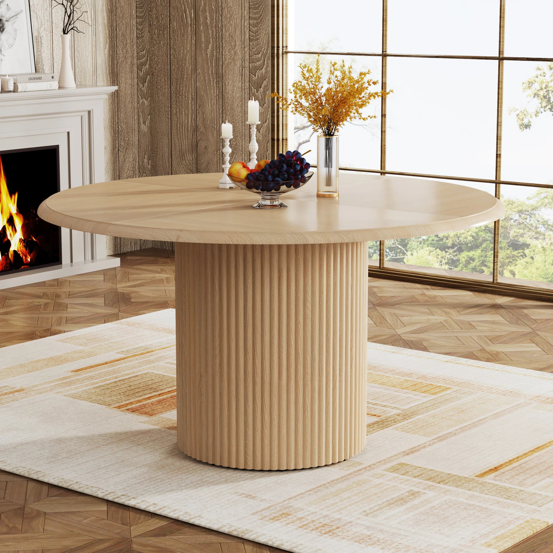 Round Dining Table for 4, Farmhouse Kitchen Table with Metal Base | Wayfair North America