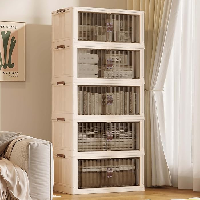 SAILUN 145Gal/580Qt Stackable Storage Bins Folding Collapsible Storage Bins with Lid, Closet Orga... | Amazon (US)