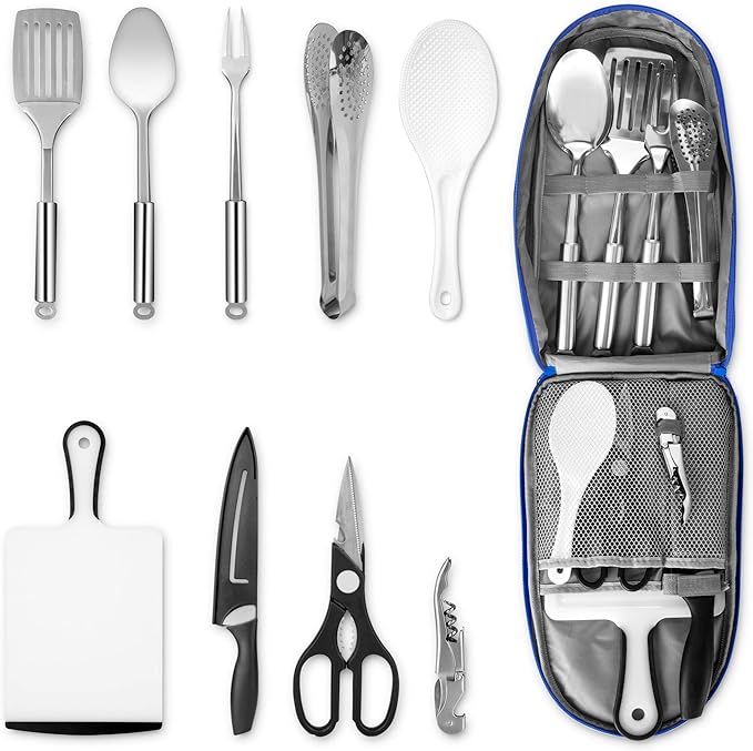 Portable Camping Kitchen Utensil Set, Stainless Steel Outdoor Cooking and Grilling Utensil Organi... | Amazon (US)