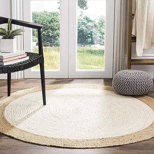 SAFAVIEH Natural Fiber Collection Area Rug - 8' Round, Ivory & Natural, Handmade Boho Braided Jut... | Amazon (US)