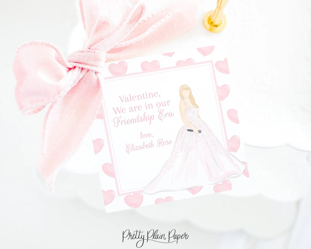 Valentine Tag Friendship Era 3.5x3.5 Printable Digital Download Watercolor Valentine Tag Pink Hea... | Etsy (US)