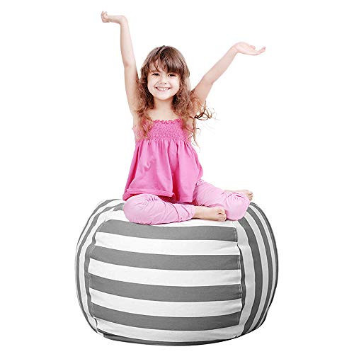 Zwish 27Inch Stuffed Animal Storage Bean Bag Chairs for Kids Room, Stuff and Sit Storage Bean Bag Cover for Organizing Boys and Girls Plush Toy for Kids—Gray | Amazon (US)