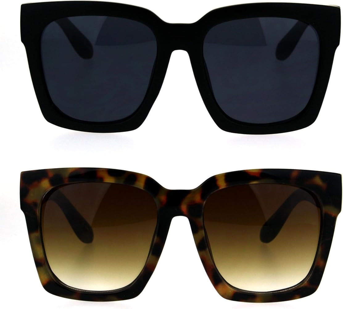 Womens Boyfriend Style XXL Oversize Horned Rim Thick Plastic Sunglasses | Amazon (US)