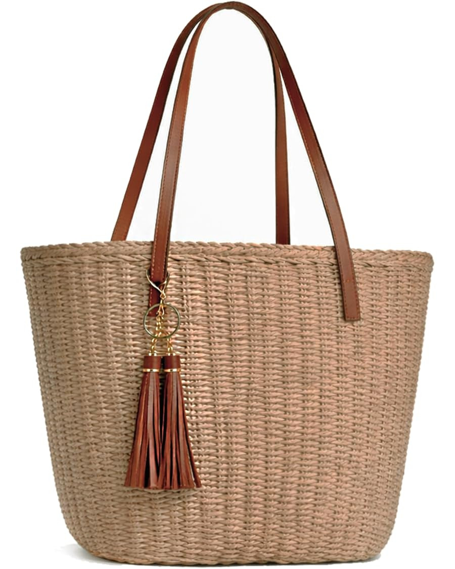 Large Straw Tote Bag for Women Summer Woven Beach Shoulder Handbag Travel Vacation Hobo Purse wit... | Amazon (US)