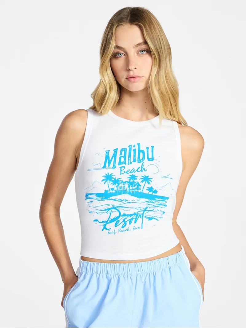 No Boundaries Cotton Ribbed Graphic Tank Top, Women's XXS-XXL | Walmart (US)