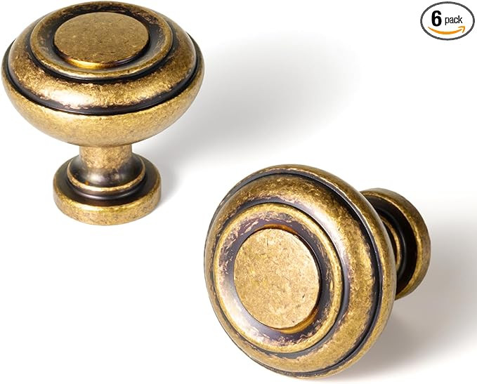 Goo-Ki Antique Brass Cabinet Knobs, Vintage Round Drawer Pulls with Tiered Concentric Rings, Heav... | Amazon (US)