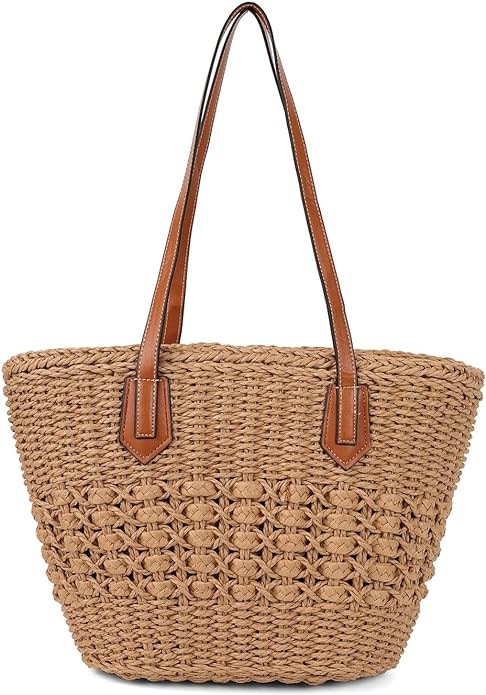 Women's Straw Shoulder Bag Large Rattan Woven Totes Summer Travel Beach Handbag Handmade Top Hand... | Amazon (US)