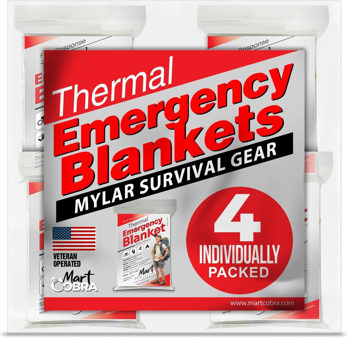 Emergency Blanket Mylar Thermal Space Survival Gear & Supplies 4-Pack Foil | Amazon (US)