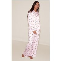 Pink Breakfast Print Long Sleeve Button Through PJ Set | PrettyLittleThing UK