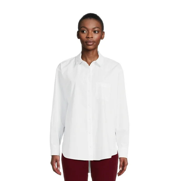 Time and Tru Women's Oversized Shirt with Long Sleeves, Sizes XS-3XL | Walmart (US)