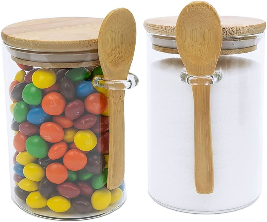 Set of 2 Airtight Glass Jars with Bamboo Lids & Bamboo Spoons - Decorative & Durable 17-Oz Borosi... | Amazon (US)