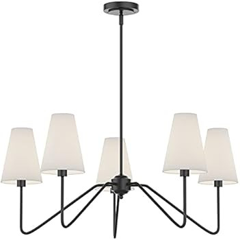 Electro bp;30" Dia 5-Arm Classic Chandeliers Matt Black with White Linen Shades,200W | Amazon (US)