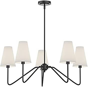 Electro bp;30" Dia 5-Arm Classic Chandeliers Matt Black with White Linen Shades,200W | Amazon (US)