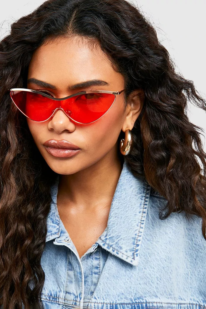 Red Lense Cat Eye Sports Sunglasses | Boohoo.com (US & CA)