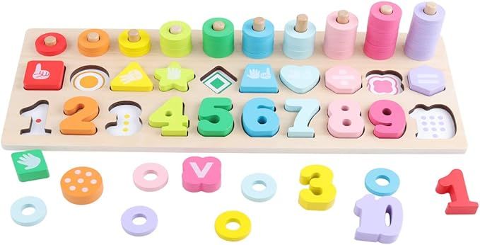 GEMEM Wooden Number Puzzle Montessori Toys for Toddler Shapes Sorting Game 2 3 4 5 Year Old Presc... | Amazon (US)