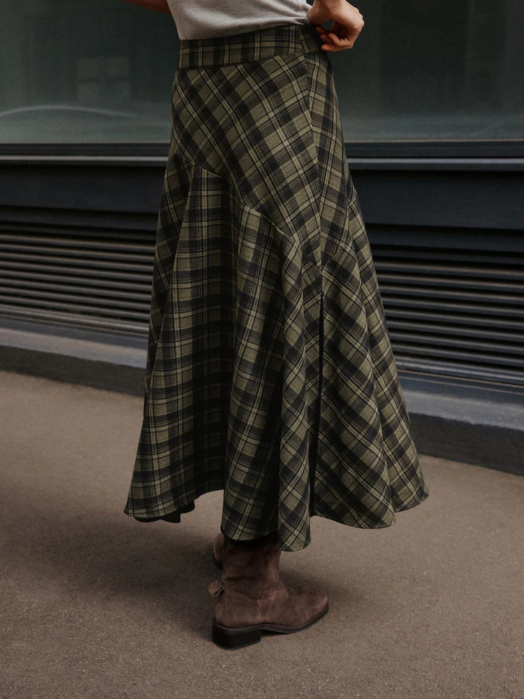 Green/Black Check Drop Waist Brushed Maxi Skirt | Next EU