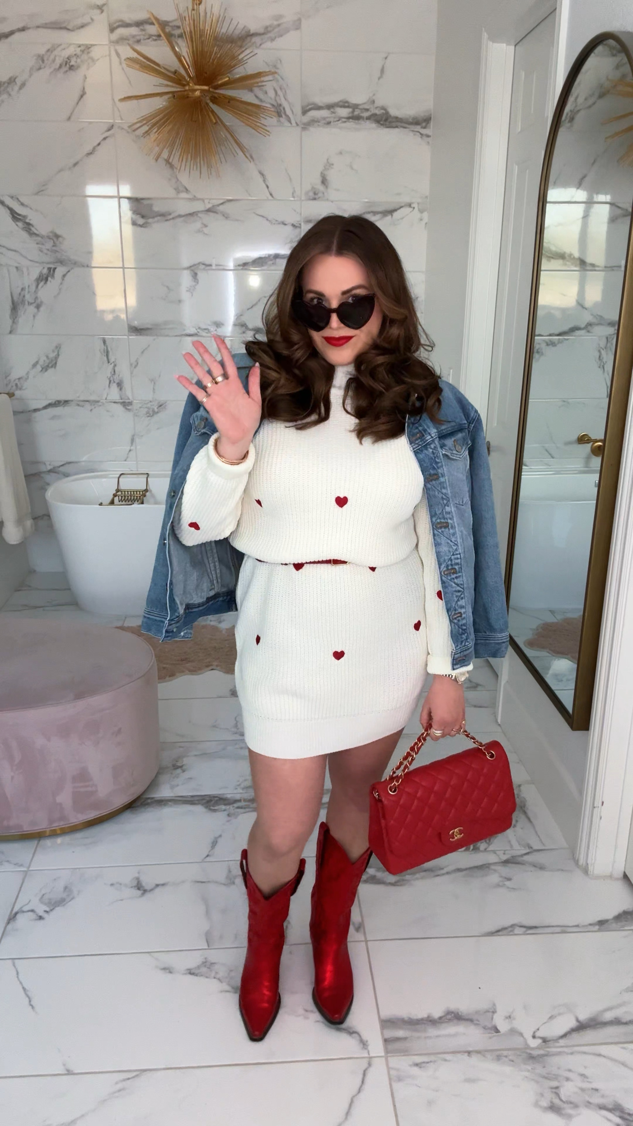 curvy midsize casual valentine galentine outfit! wearing size xl in white and red heart sweater dress ❤️ on super sale! 

#LTKSaleAlert #LTKMidsize #LTKSeasonal