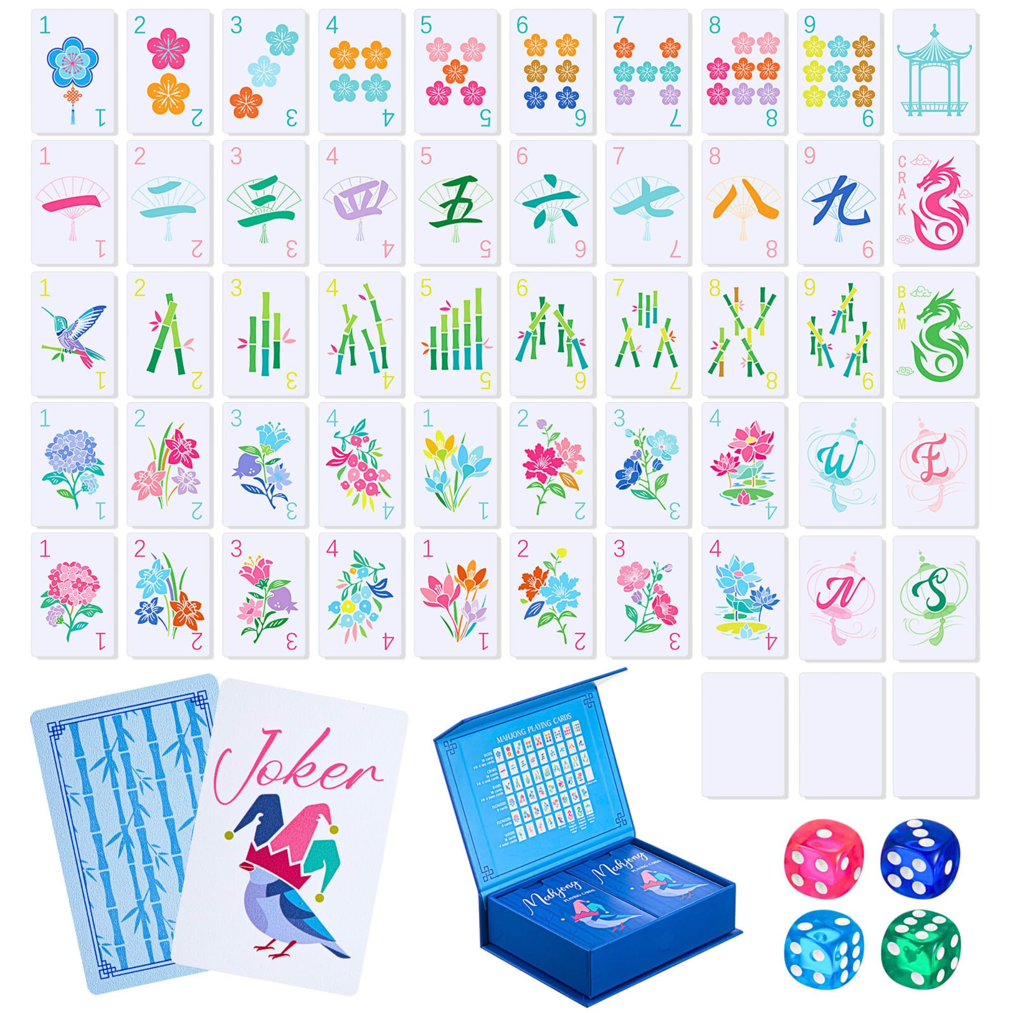 Soulchen 168 Pcs Mahjong Playing Cards American Style Blossom Numbered Tiles Large Print PVC Poke... | Amazon (US)