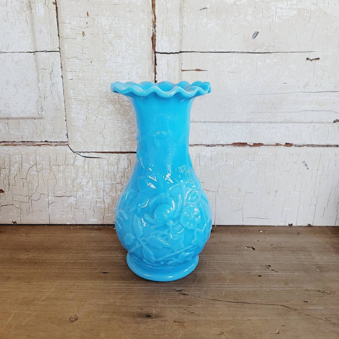 Vintage Blue Milk Glass With Ivy and Flowers - Etsy | Etsy (US)