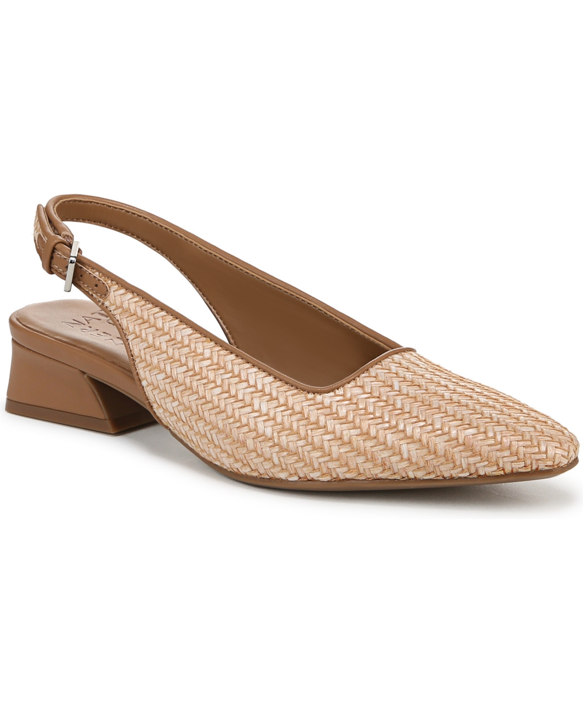 Naturalizer Women's Ginger 2 Snip Toe Asymmetrical Low Block Heel Slingbacks - Tan Woven Raffia/Faux Leather | Macy's