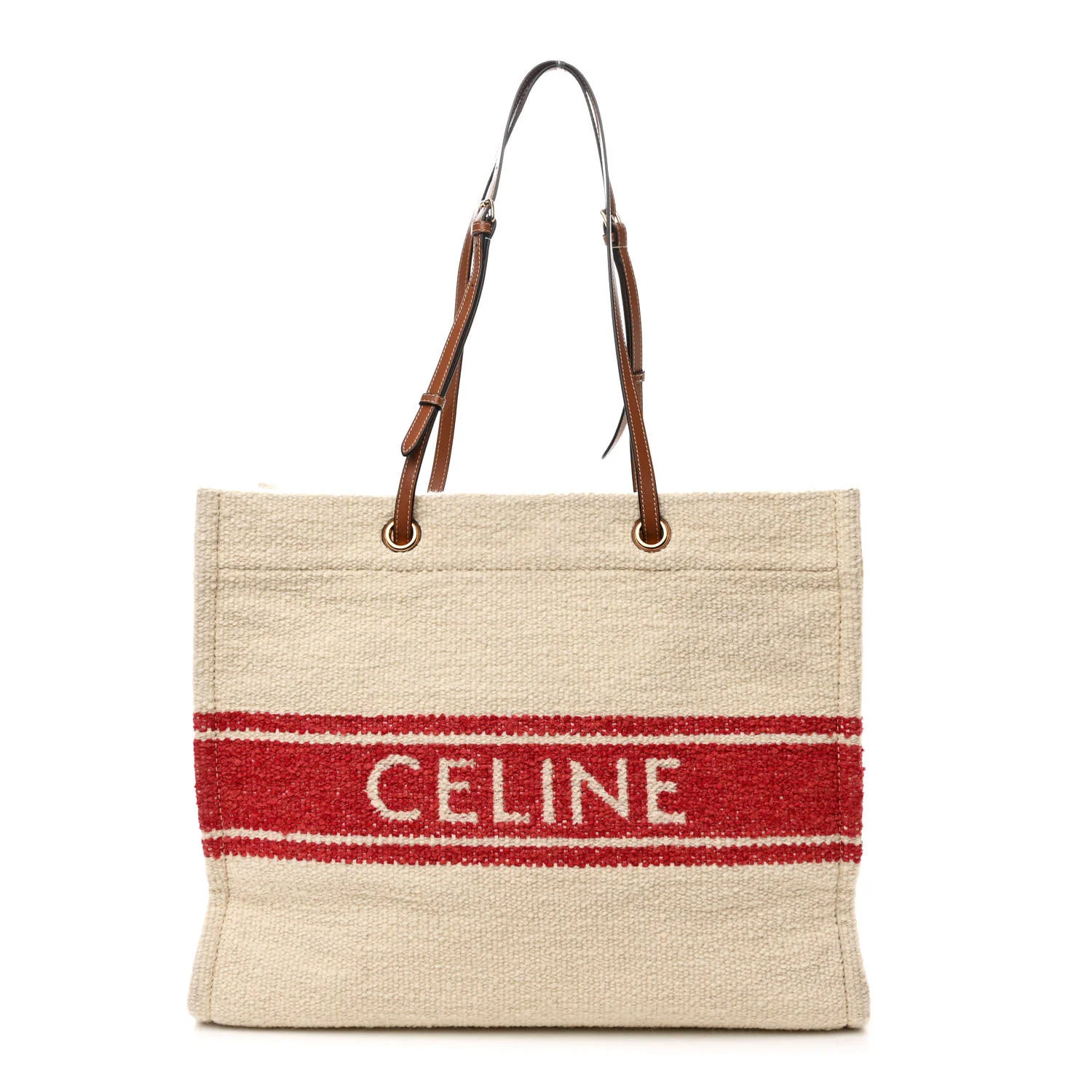 Celine Plein Soleil Textile Calfskin Horizontal Cabas Cream Red 1776243 | FASHIONPHILE (US)