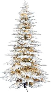 Fraser Hill Farm 6.5-Feet Pre-Lit Mountain Pine Snow Flocked Artificial Christmas Tree with Warm ... | Amazon (US)