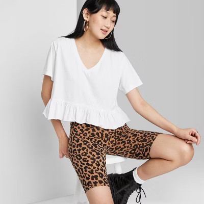 Women's Short Sleeve V-Neck Peplum Cropped T-Shirt - Wild Fable™ Fresh White M | Target